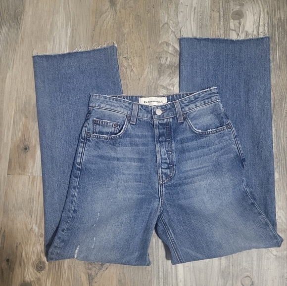 Reformation distressed hem wide leg cropped jeans size 26 - Picture 1 of 13